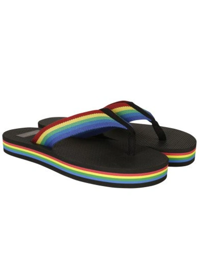 Shop Saint Laurent Flip-flops , Black/multicolor, Open Toe Flat Sole, Multicolored "rainbow" Toe Strap In Nero/multi