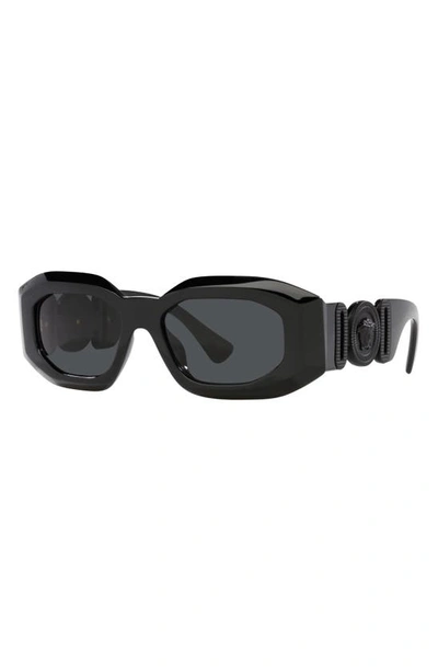 Shop Versace 53mm Rectangular Sunglasses In Dark Grey
