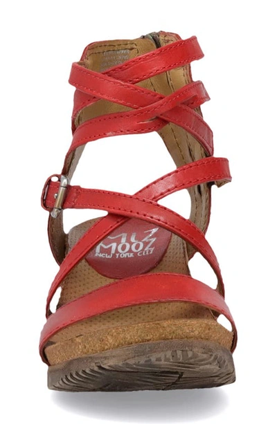 Miz Mooz Shay Strappy Wedge Sandal In Scarlet Leather