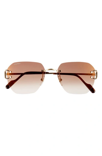 Cartier 58mm Gradient Rectangular Sunglasses In Gold