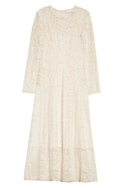 Shop Zimmermann Devi Long Sleeve Cotton Blend Lace Dress In Cream