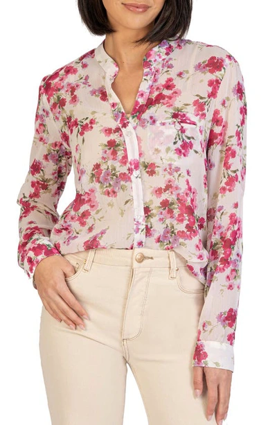 Shop Kut From The Kloth Jasmine Chiffon Button-up Shirt In Chaumont-white/ Cherry