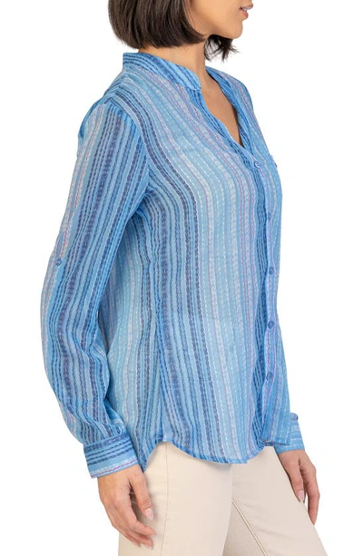 Shop Kut From The Kloth Jasmine Chiffon Button-up Shirt In Colmar Stripe-soft Denim