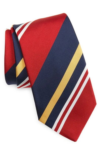Shop Drake's Baiadere Stripe Silk & Cotton Twill Tie In Red