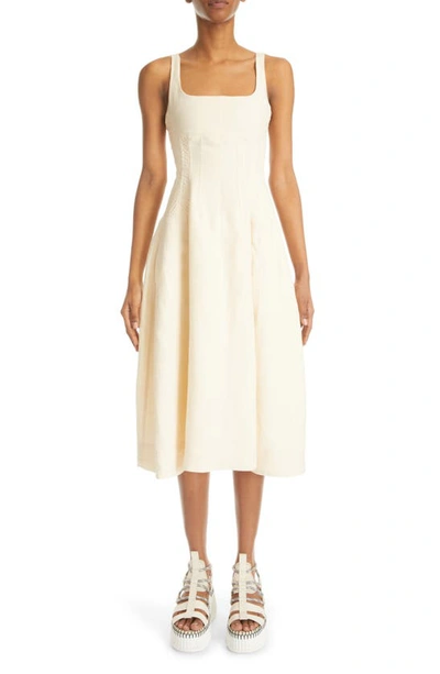 Shop Chloé Vertical Dart Linen Midi Dress In Coconut Milk