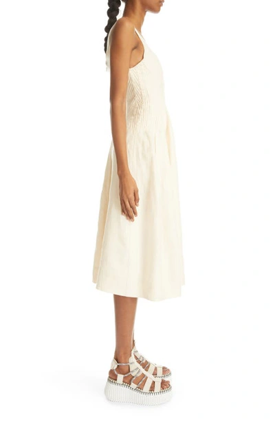 Shop Chloé Vertical Dart Linen Midi Dress In Coconut Milk
