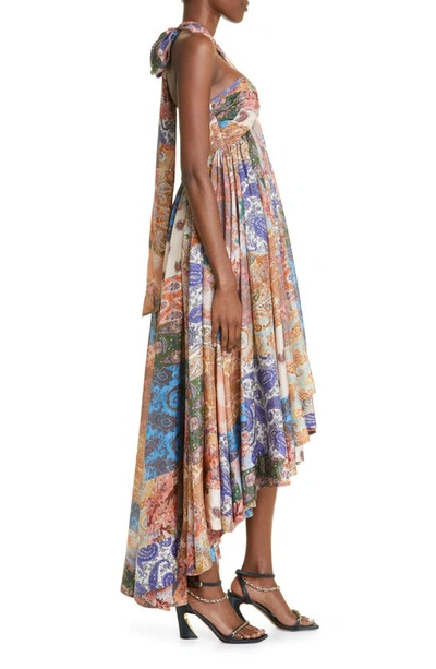 Shop Zimmermann Devi Mixed Print Halter Neck Silk Dress In Patch Paisley