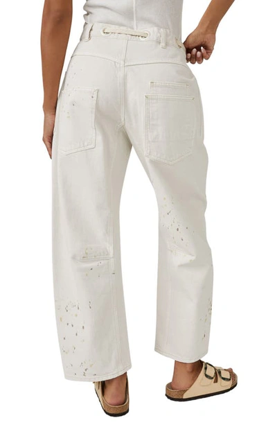 Free People Moxie Paint Fleck Cotton Utility Pants In White