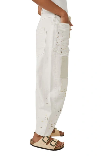 Free People Moxie Paint Fleck Cotton Utility Pants In White