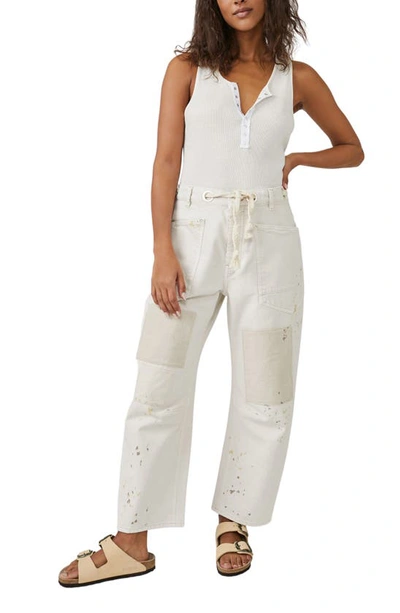 Free People Moxie Paint Fleck Cotton Utility Pants In White