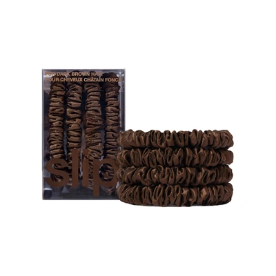 Slip Dark Brown Skinny Silk Scrunchies Pack Of Four In Dark Brown