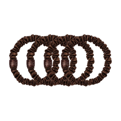 Slip Dark Brown Skinny Silk Scrunchies Pack Of Four In Dark Brown