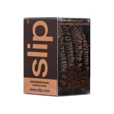 Slip Dark Brown Skinny Silk Scrunchies Pack Of Four In Dark Brown