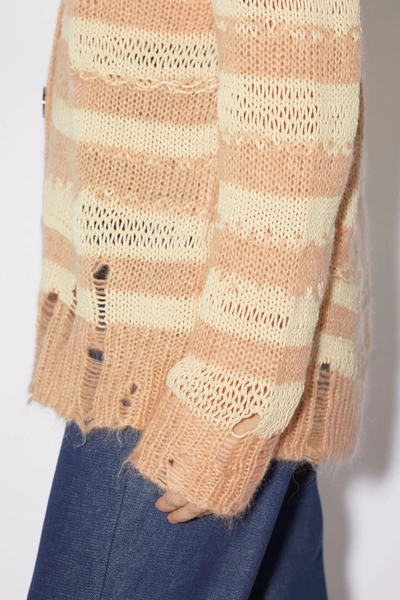 Shop Acne Studios Women Distressed Stripe Cardigan In Warm Beige/beige