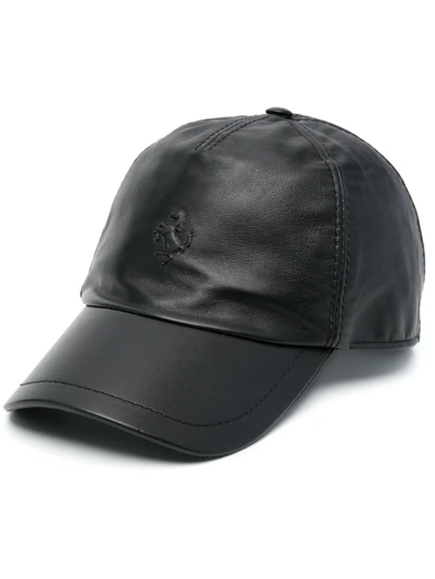 Shop Ferrari Prancing Horse Leather Baseball Cap In Black