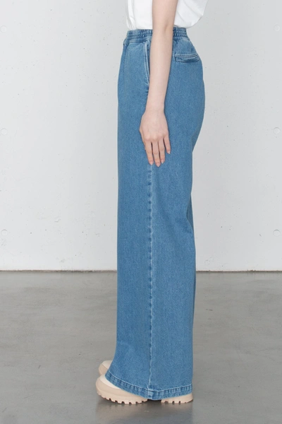 Women Denim Wide Leg Pants In Used Wash Blue