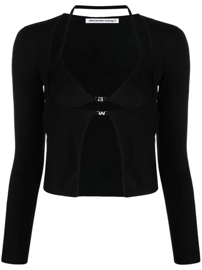 Shop Alexander Wang T T By Alexander Wang Women Twinset Hybrid Bikini Cardigan W/ Crystal Logo In 001 Black