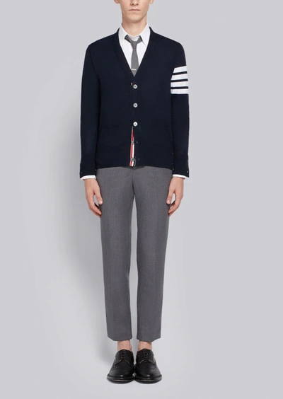 Shop Thom Browne Men Classic V-neck Cardigan In Sustainable Fine Merino Wool In 415 Navy