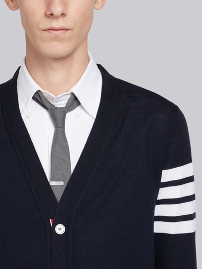 Shop Thom Browne Men Classic V-neck Cardigan In Sustainable Fine Merino Wool In 415 Navy