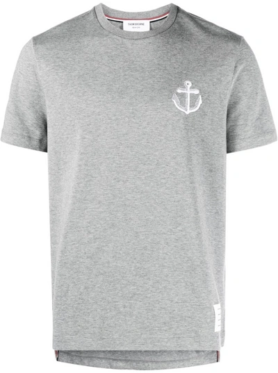 Shop Thom Browne Men Short Sleeve Tee W/ Anchor Icon Embroidery In Med Weight Jersey In 055 Lt Grey