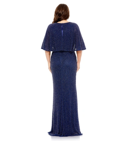Mac Duggal Navy Embellished Cape Sleeve Gown (plus) In Midnight