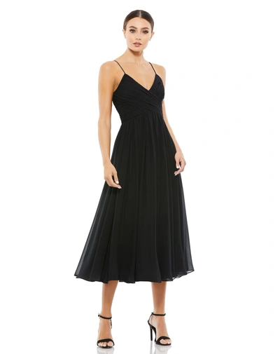 Shop Mac Duggal Faux Wrap Sleeveless Flowy Midi Dress In Black