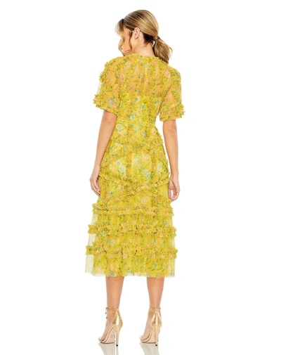 Shop Mac Duggal Floral Flutter Sleeve Mesh Print Dress In Yellow Multi