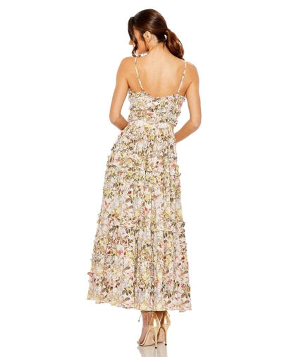 Shop Mac Duggal Floral Print Ruffle Tiered Midi Dress In Ivory Multi