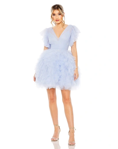 Shop Mac Duggal Flutter Ruffle Sleeve Tiered Dress In Periwinkle