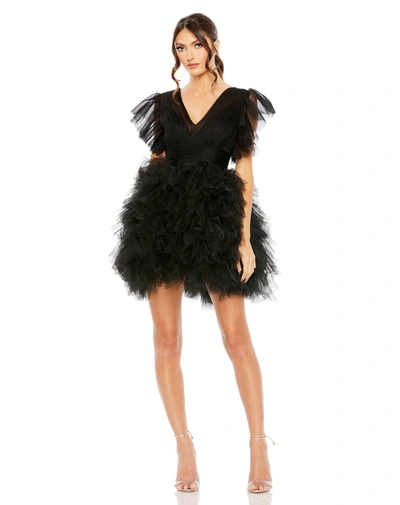 Shop Mac Duggal Flutter Ruffle Sleeve Tiered Dress In Black