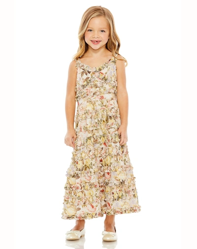 Shop Mac Duggal Girls Floral Print Ruffle Tiered Midi Dress In Ivory Multi