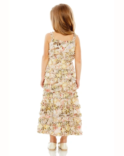 Shop Mac Duggal Girls Floral Print Ruffle Tiered Midi Dress In Ivory Multi