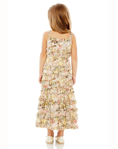 Mac Duggal Girls Floral Print Ruffle Tiered Midi Dress In Ivory Multi
