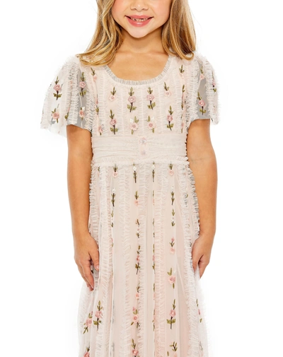 Shop Mac Duggal Girls Ruffle Flutter Sleeve Floral Mini Dress In Blush Multi