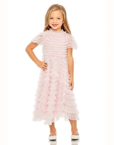 Shop Mac Duggal Girls Ruffle Tiered Short Sleeve A Line Dress In Rose