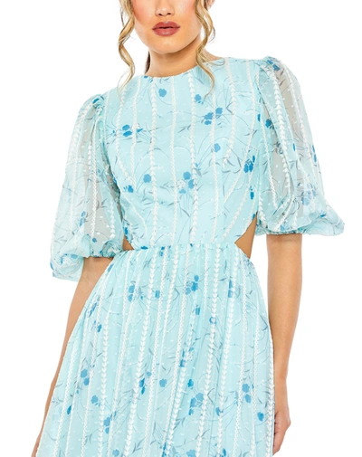 Mac Duggal Lace Up Puff Sleeve Floral Dress In Blue Floral