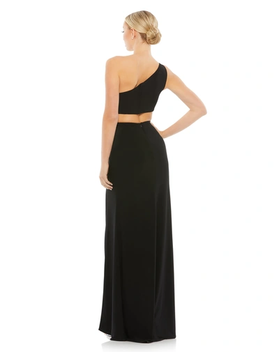 Mac Duggal One Shoulder Ruched Cut Out Jersey Gown In Black