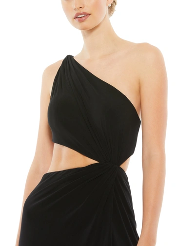 Mac Duggal One Shoulder Ruched Cut Out Jersey Gown In Black