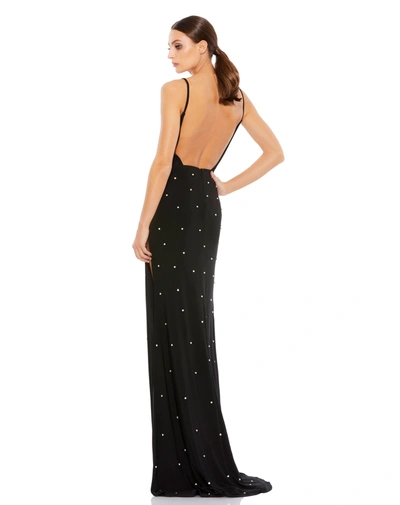 Mac Duggal Rhinestone Embellished V-neck Gown In Black