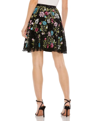 Shop Mac Duggal Sequined Floral Flowy A-line Mini Skirt In Black Multi