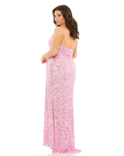 Mac Duggal Pink Sequined Halter Strap Open Back Trumpet Gown (plus) In Ice Pink