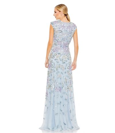 Mac Duggal Sequined High Neck A Line Gown In Ice Blue Multi
