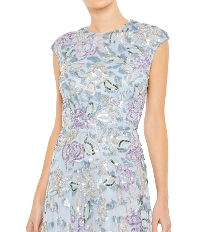 Mac Duggal Sequined High Neck A Line Gown In Ice Blue Multi