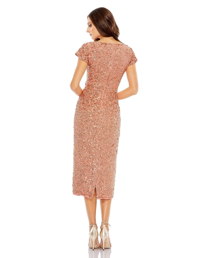 Shop Mac Duggal Sequined Short Sleeve Wrap Over Cocktail Dress In Copper