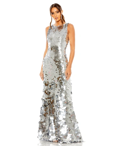 Shop Mac Duggal Sleeveless Disc Sequin Gown In Silver