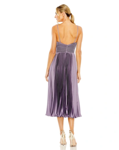 Shop Mac Duggal Slim Strap Ruched Top Heat Pleated Dress In Vintage Lilac