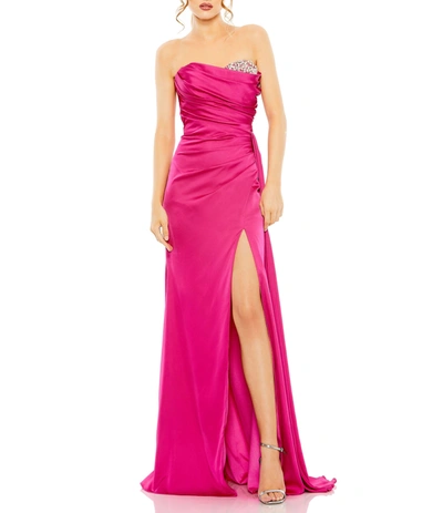 Shop Mac Duggal Strapless Embellished Sweetheart Neckline Satin Gown In Magenta
