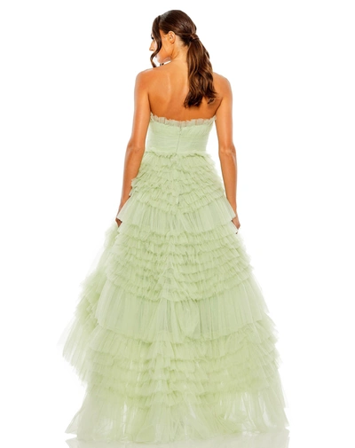 Shop Mac Duggal Strapless Tulle Ruffle Gown In Sage