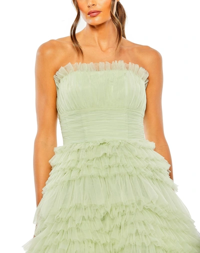 Shop Mac Duggal Strapless Tulle Ruffle Gown In Sage