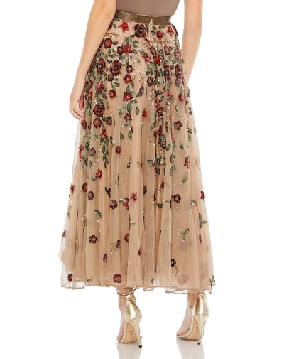 Shop Mac Duggal Floral Beaded Long Chiffon Skirt In Coffee